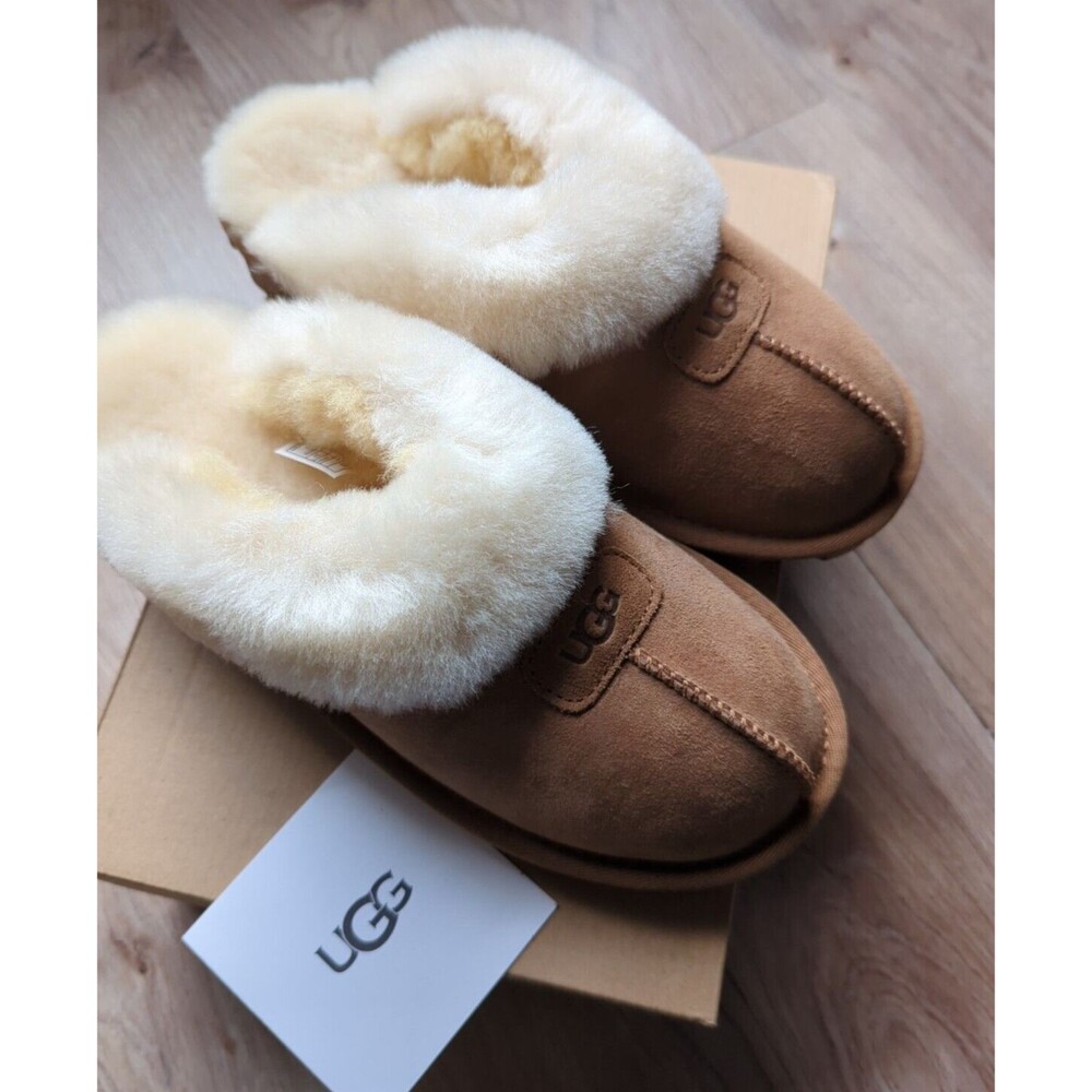 UGG Coquette Shearling Lined Slip On Slippers Chestnut Womens 7 EU 38 - Picture 2 of 11